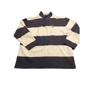 Lauren Ralph Womens P/M Sweatshirt 1/4 Zip Wide Stripe‎ Vintage High Neck Logo